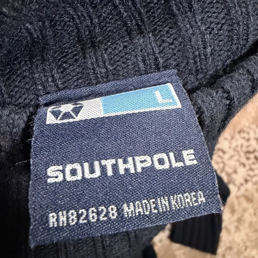 Southpole Sweater Mens Large Navy Turtleneck Ribbed VTG‎ Y2K Rib Knit Pullover